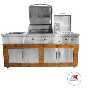 باربیکیو ۱۹۰ سانت کابین دار بالا استیل کابین استیل ترموود شعله، سرخ کن دار عرض ۶۰