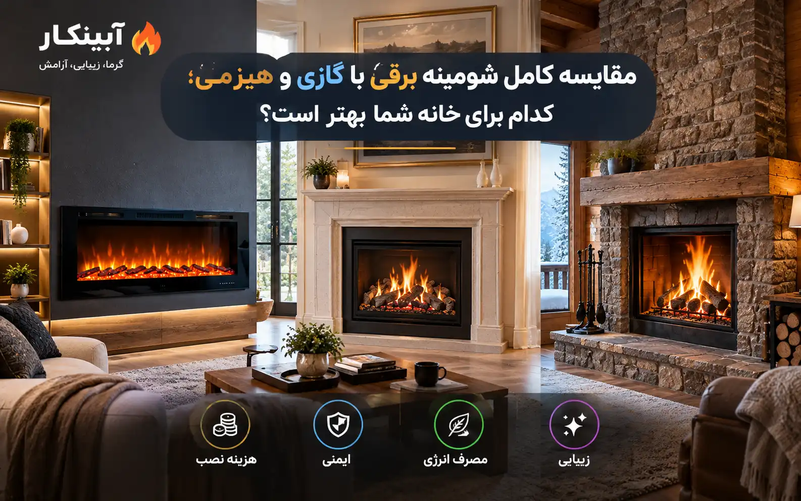 مقایسه کامل شومینه برقی با شومینه گازی و هیزمی؛ کدام برای خانه شما بهتر است؟
